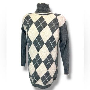 VTG Liz Claiborne Women’s Argyle Pattern Lambs Wool Angora Turtleneck Sweater